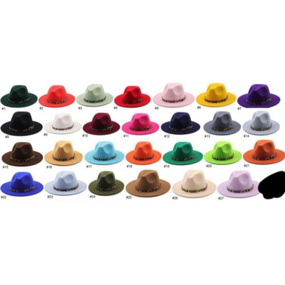 Fedora Hats with Leopard Print Band (Multiple Colors Available)